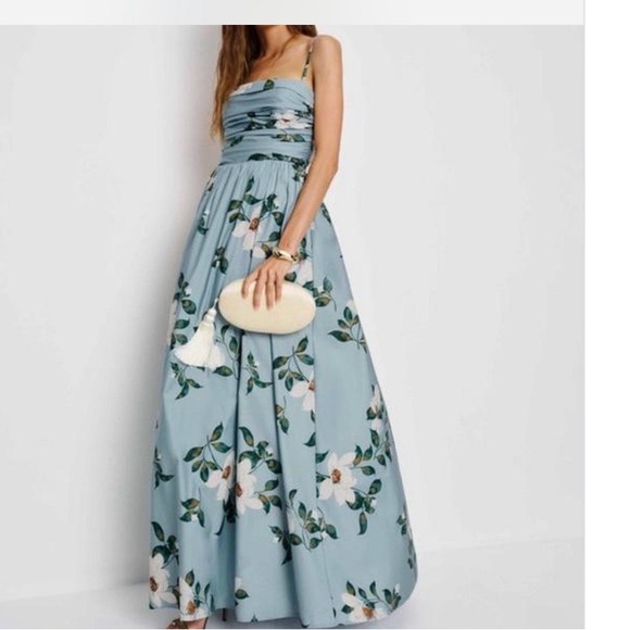 Reformation Dresses & Skirts - Reformation Pale Blue Floral Strapless Maxi Dress